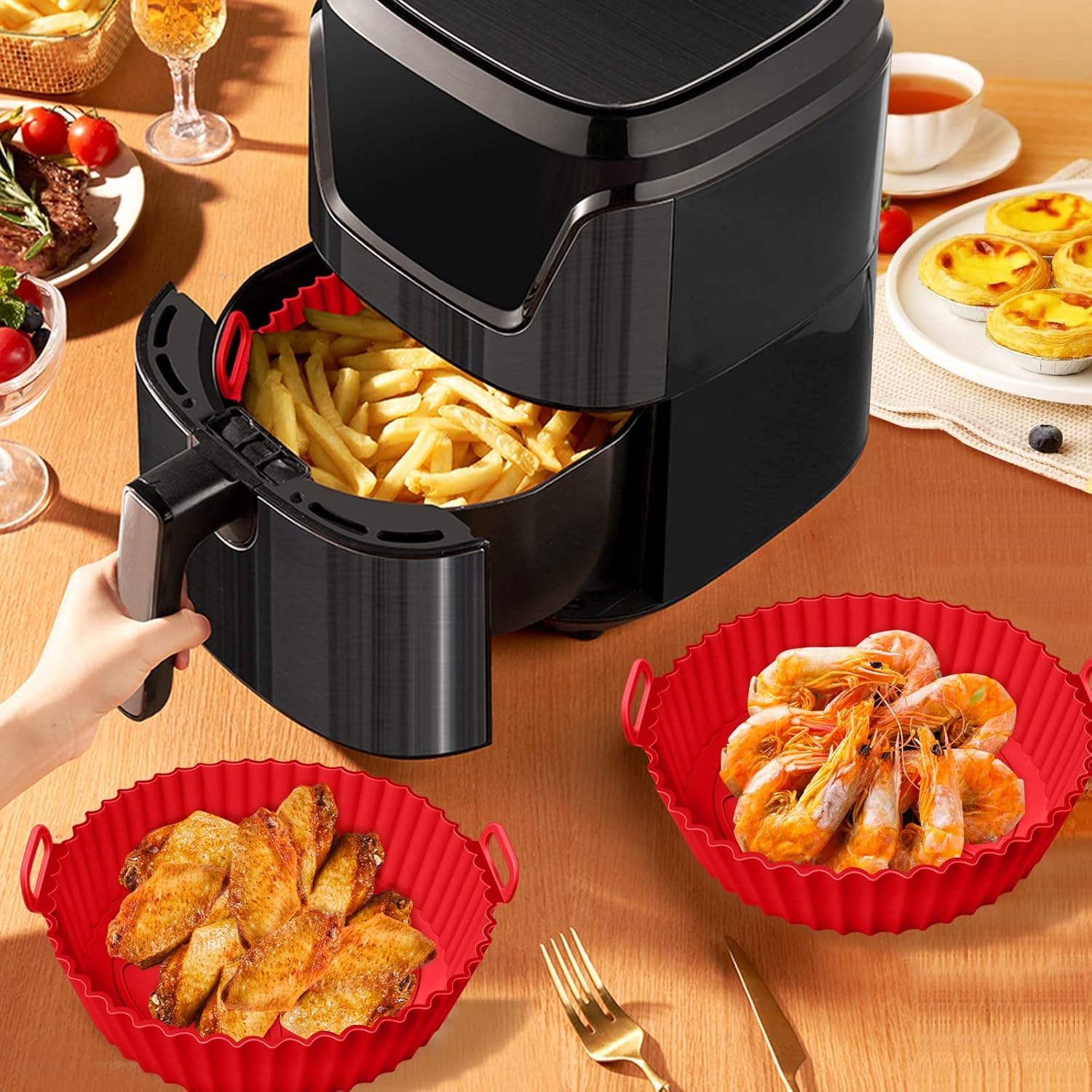 Air Fryer Silicone Liner | 1pc | Food-Safe Non-Stick | Reusable Basket & Oven Accessory (Random Colour) - Image 4
