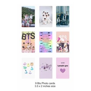 BTS Photo Cards Pack of 9 | K-Pop BTS Army Collectible Cards | High Quality Single Side Printed Photo Cards for Phone, Wall & Room Decoration