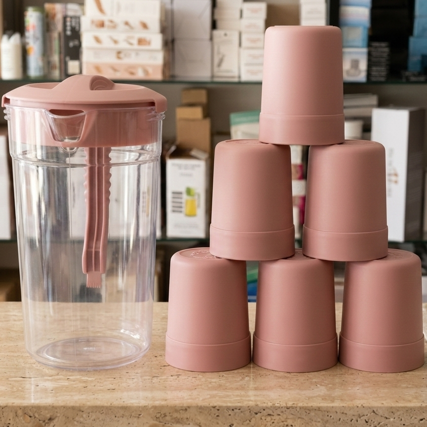 Premium 2.8 Liter Water Jug with 6 Glasses – Unbreakable Plastic Drinkware Set for Home & Office (Random Color) - Image 4