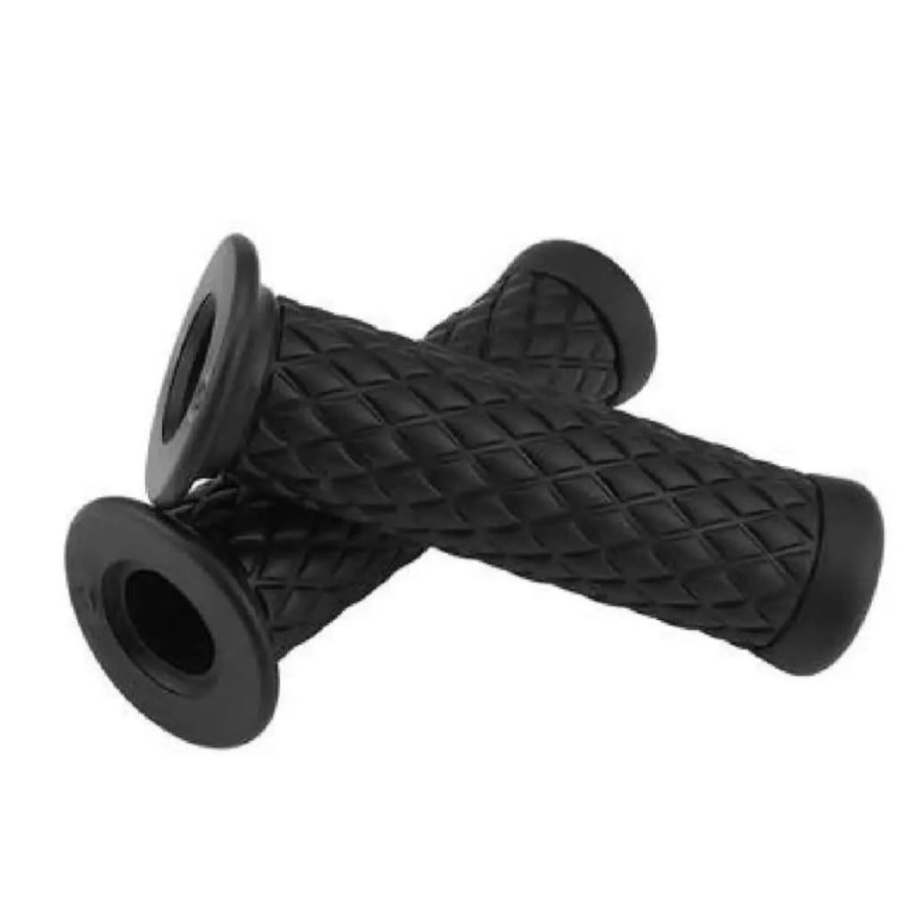 Cafe Racer Diamond Style Rubber Handlebar Grips with Bar Ends – Black (Pair) - Image 2