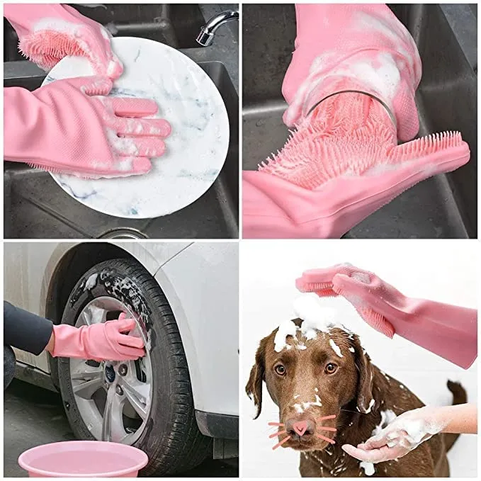 Silicone Dishwashing & Cleaning Pair Gloves – Reusable Heat Resistant Scrubber Gloves for Kitchen, Bathroom & Household Cleaning | Random Color - Image 4