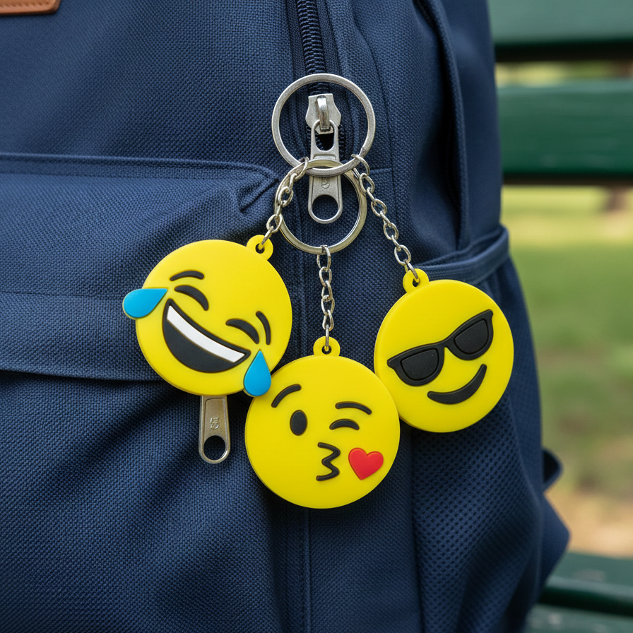 Pack of 3 Assorted Round Emoji Reaction Keychains – Plastic Smiley Face Charms (Random Designs) - Image 2