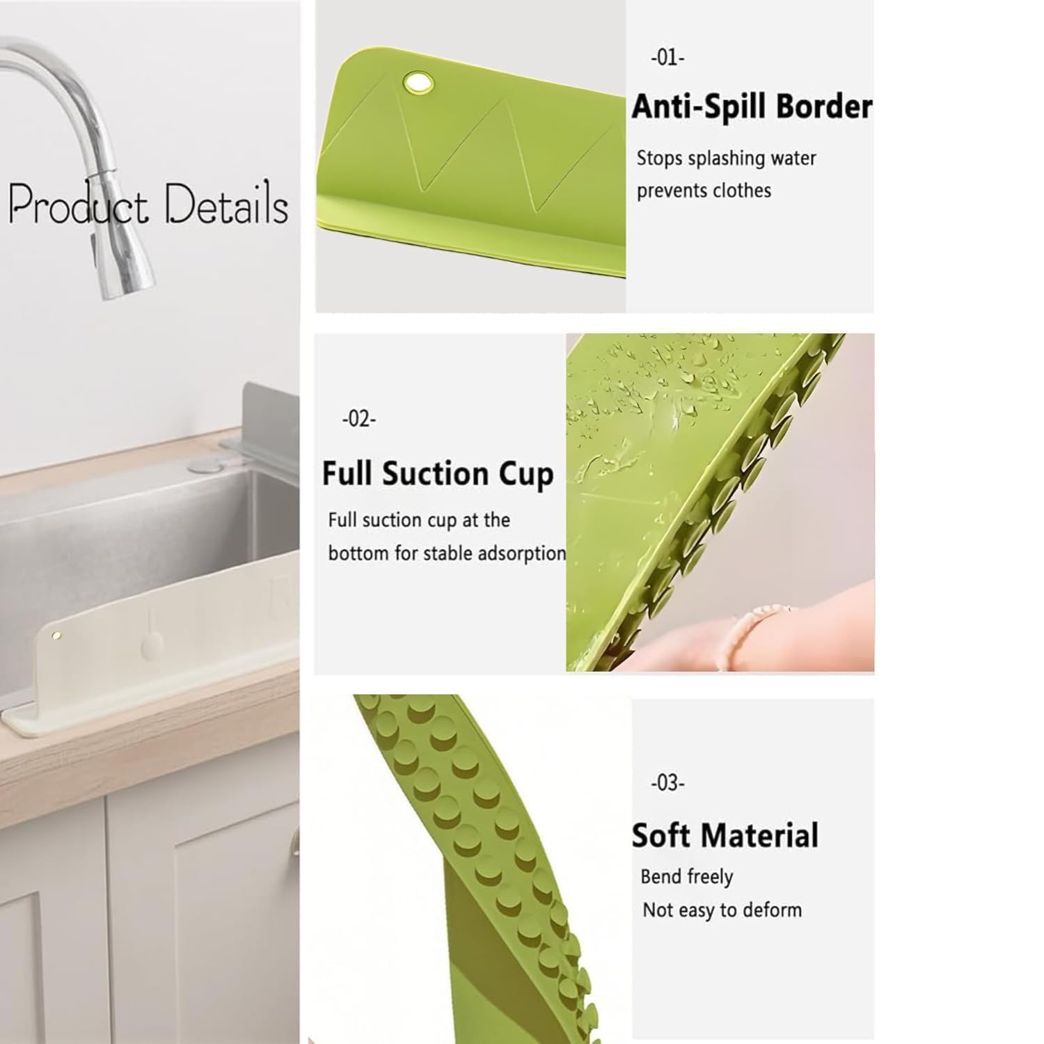 Silicon Sink Splash Guard Durable Quality Flexible Design Comfortable Use Reliable Utility (Random Color) (With Suction Cups) - Image 2