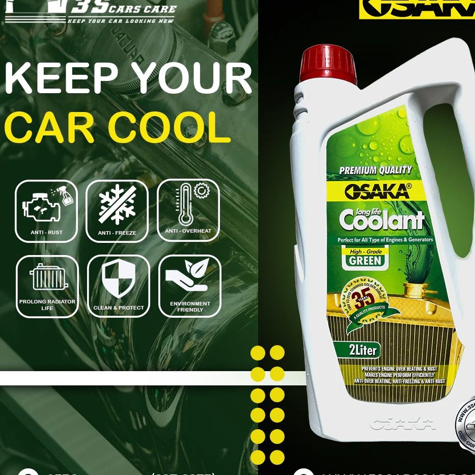 OSAKA Premium Radiator Coolant - High Grade Green (Automotive Grade) | Engine Cooling System Protector | Metal Corrosion Prevention (1L)