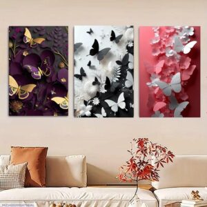 Set of 3 Butterfly Wall Frames – Wooden Decorative Art with Double Tape for Easy Mounting