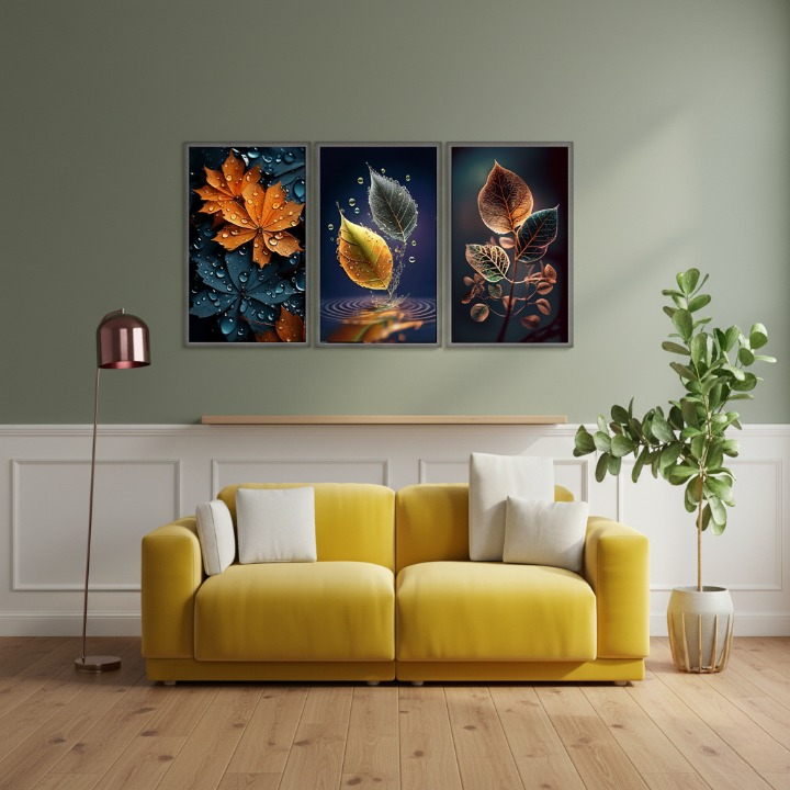 3-Piece Autumn Leaf Wall Art Frames – Decorative 8x11 Inch Modern Home Decor Set with Double Tape for Easy Wall Mounting - Image 2