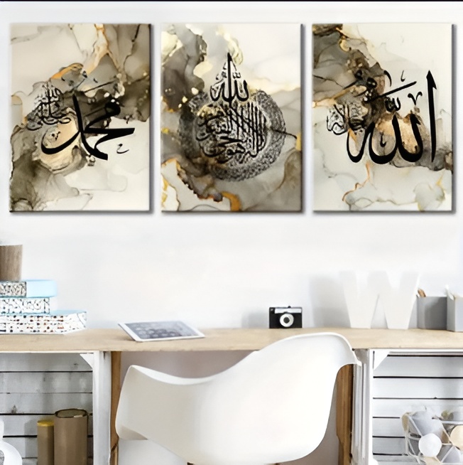 set of 3 sticky wooden frames for home office wall decore / sticky phototiles