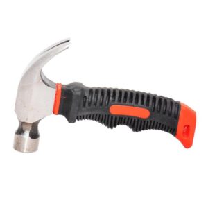 Small Heavy-Duty Stubby Claw Hammer - Polished Steel Head With Black Rubberized Grip And Red Accent For Precision And Control