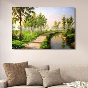 Nature Landscape Spring Garden Wall Decor | Vibrant Green Forest Path Painting | Wooden Art Frame 12x16 Inches