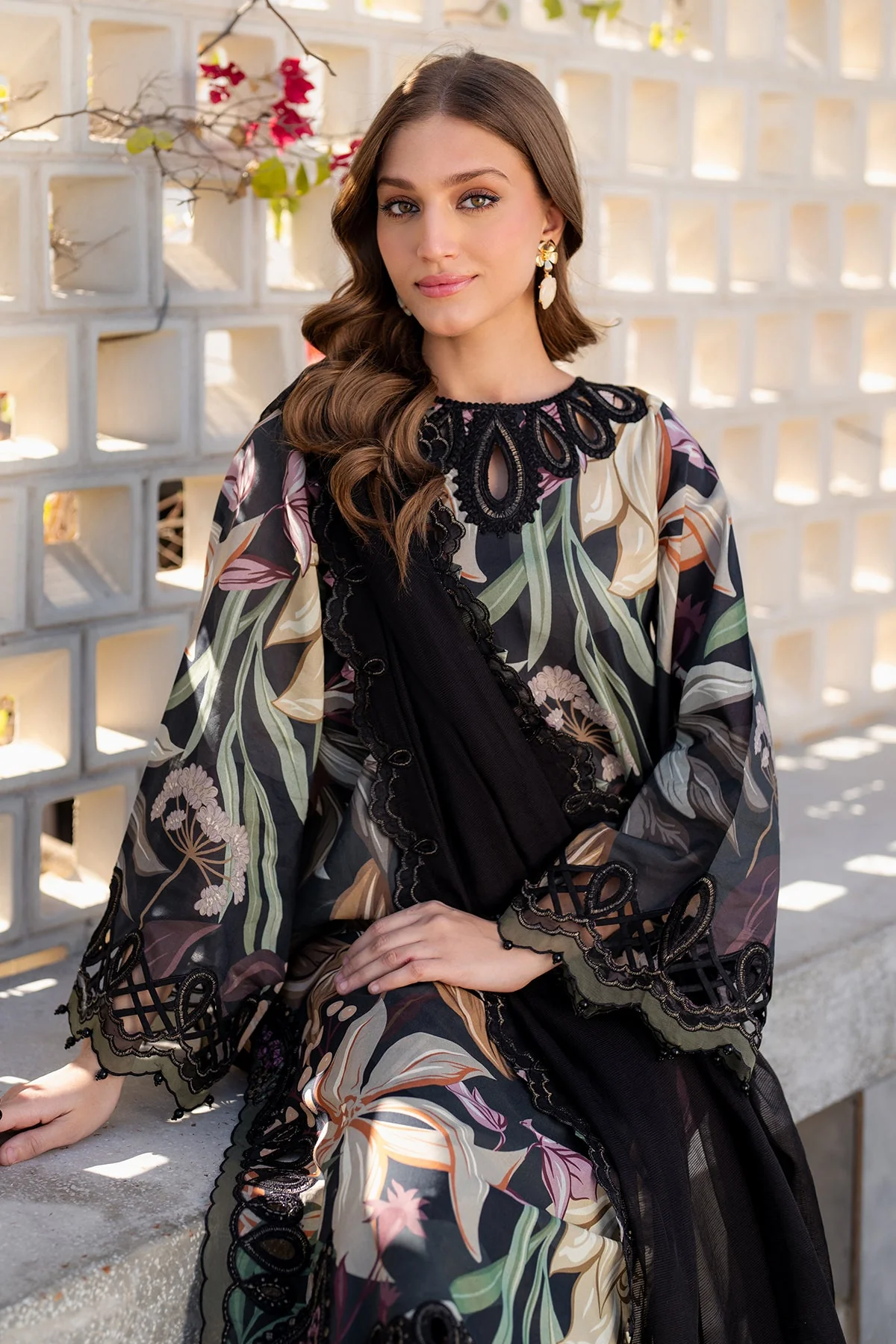 All-Over Printed Embroidered Black Lawn Dress with Chiffon Dupatta – Unstitched Summer Collection 2026 - Image 3