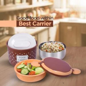 Food Carrier Lunch Box, 2 In 1 Under Mini Steel Box, Round Thermal Lunch Box, Portable Food Tiffin Box
